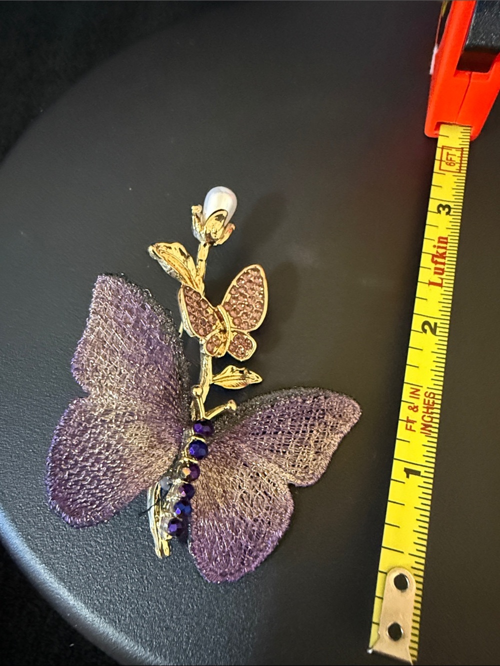 Gold-Tone Purple Butterfly Brooch with Crystal Accents